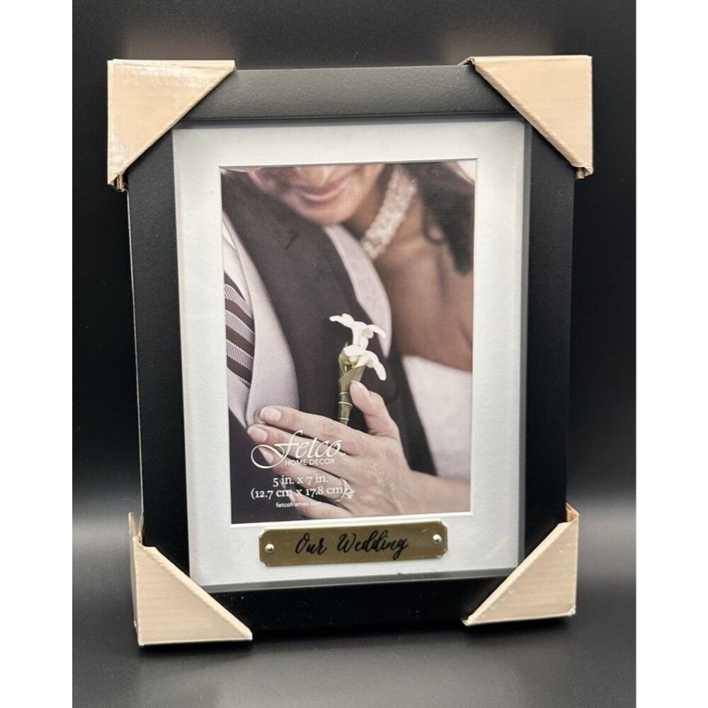 Our Wedding 5x7 Picture Frame - Black & Gold Tabletop Decor - New In Box-Fetco
